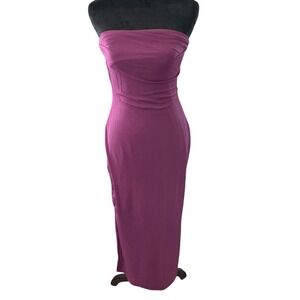 Strapless Ruched Maxi Dress Plum Purple Side Slit Formal Evening Gown Size S NET